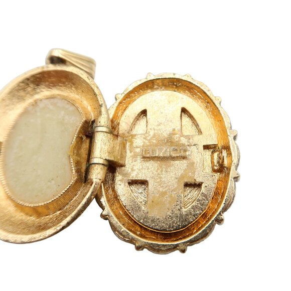 Vintage LUZIER Floral & Goldtone Solid Perfume Locket Pendant 1.25" - Picture 6 of 6